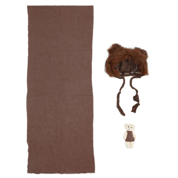 3Pcs Baby Photography Props Hat Blanket Wrap Toy Set Costume Clothes for Newborn InfantCoffee - Image 7