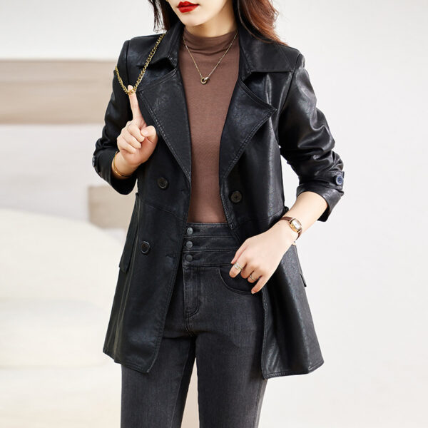 Women's Mid-length Leather Coat Spring And Autumn - Image 9