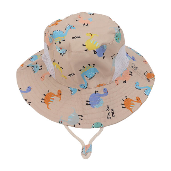 Baby Fisherman Hat Breathable Cartoon Printed Infant Sun Protection Hat with Windproof Rope for 6 Months to 3 Years Old Khaki Dinosaur - Image 6
