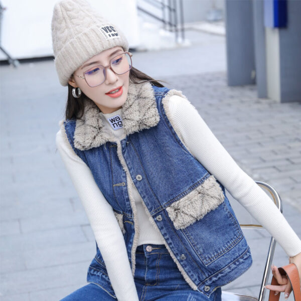 Women's Casual Plaid Plush Denim Cotton Vest