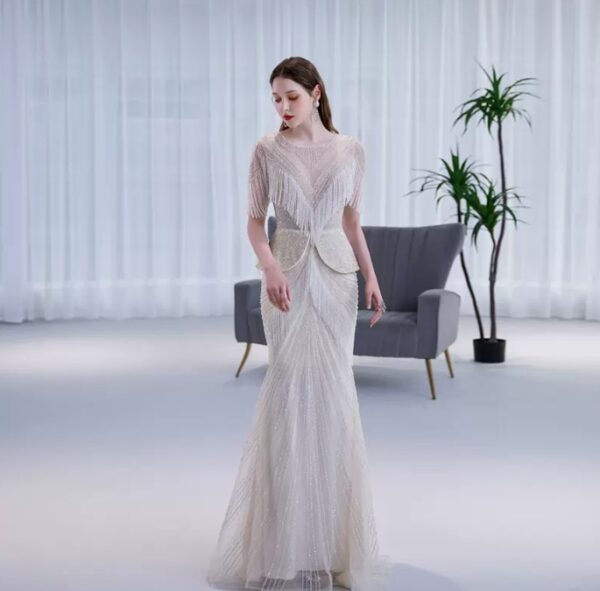 High End Luxury Tassel Fishtail Evening Dress - Image 4