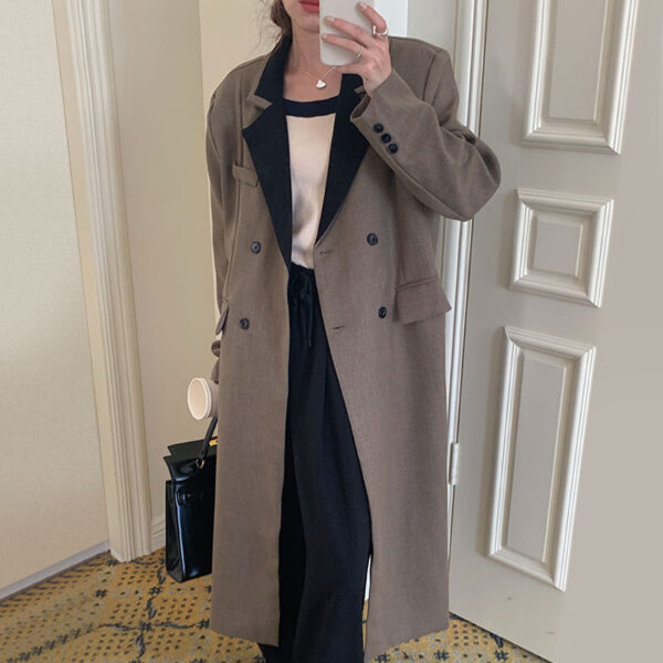 Temperament Simple Contrast Lapel Double Breasted Jacket - Image 4