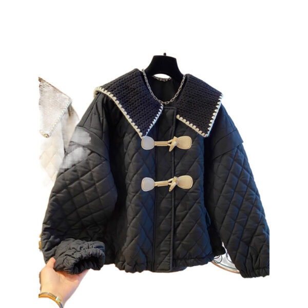 Women's High Angle Button Loose Knit Spliced Cotton Jacket - Image 7