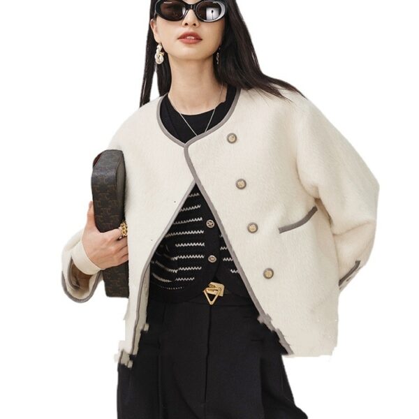 Double-sided Wool Overcoat Women's Short Simple Chanel Style Woolen - Image 2