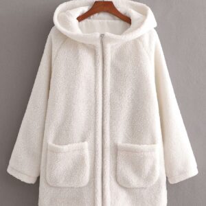 Ladies Fashion Loose Hooded Woolen Jacket