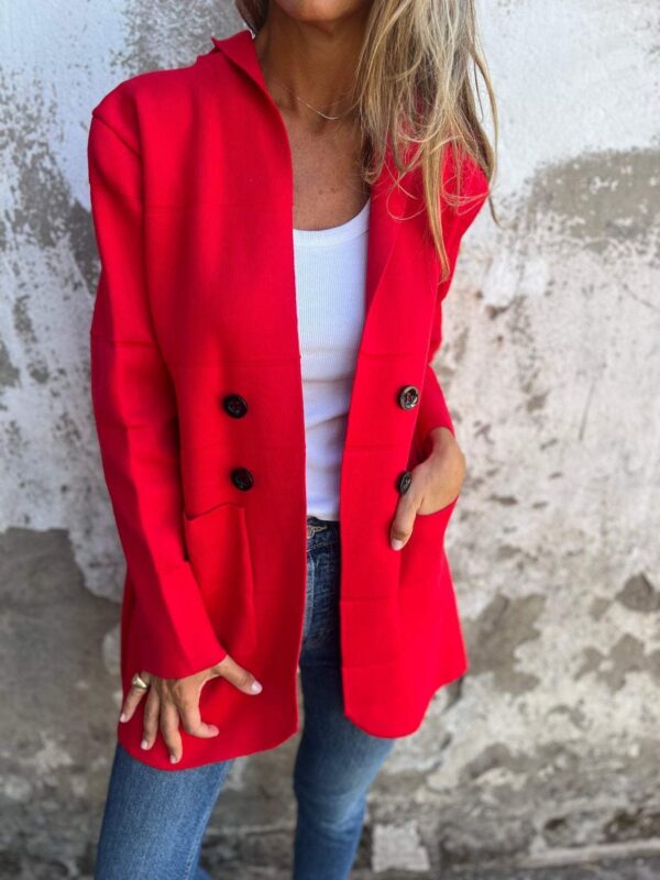 Solid Color Hooded Casual Button Trench Coat - Image 7