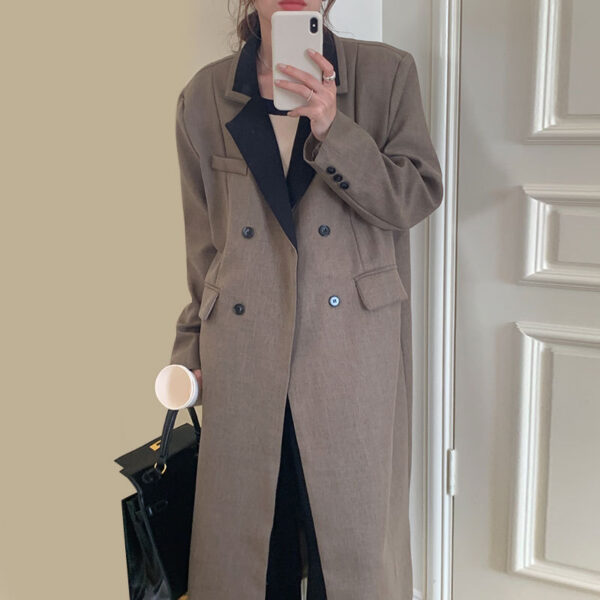 Temperament Simple Contrast Lapel Double Breasted Jacket - Image 3