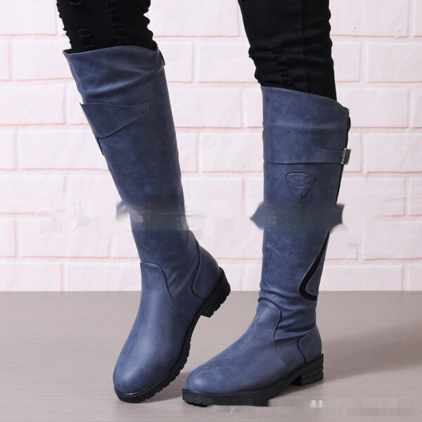 Flat Bottom Plus Size Women's Leather Boots - Image 3