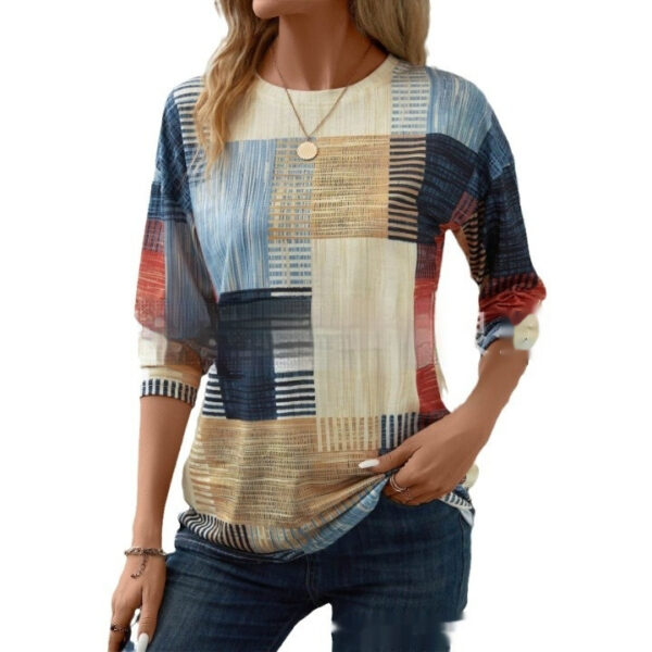 Women's Printed Round Neck Long Sleeve Top - Image 4