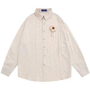 Three-dimensional Decoration Flower Vertical Stripes Long Sleeve Men's Spring And Autumn Loose Lapels Shirt