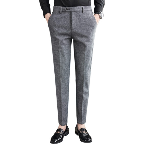 Thickened, Sanded Fabric Korean Men's Slim-fitting Small Straight Pants - Image 3