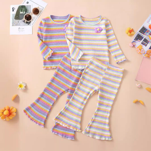 Cotton Long Sleeve Bell-bottom Pants Suit - Image 3