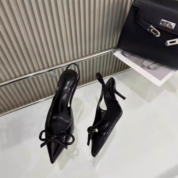 Women's Shoes Red Bowknot Decoration Low-cut Exposed Heel - Image 5