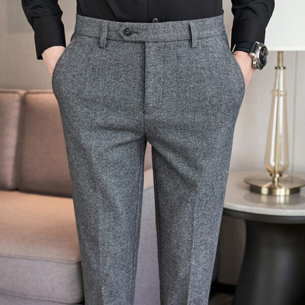 Thickened, Sanded Fabric Korean Men's Slim-fitting Small Straight Pants - Image 5
