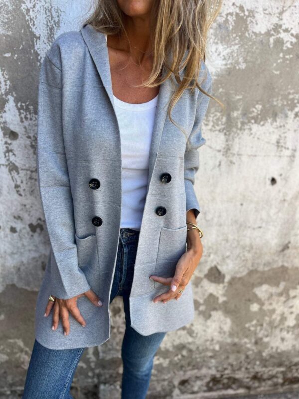 Solid Color Hooded Casual Button Trench Coat - Image 10