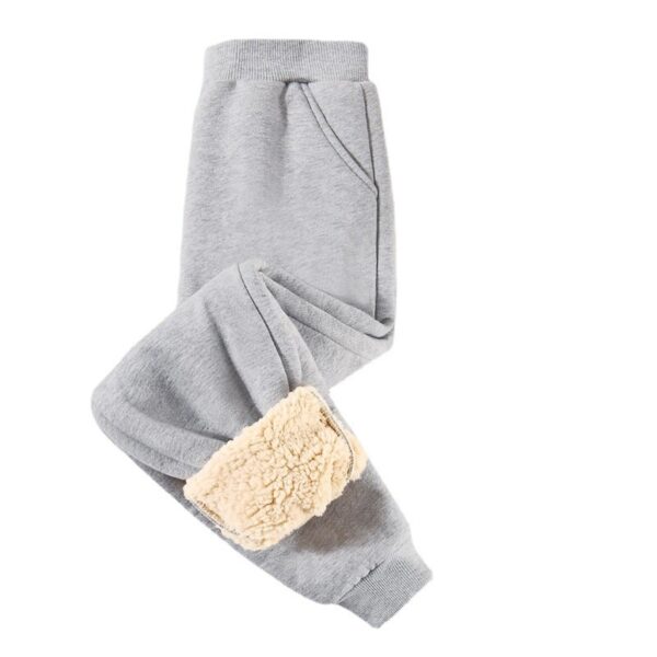 Children's Fleece-lined Thick Lambskin Pure Color Warm Keeping Sweatpants - Image 2