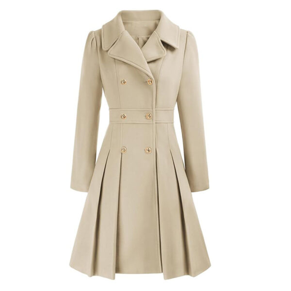 Women's Windbreaker Lapel Double Breasted Pocket A- Line Pea Coat - Image 10