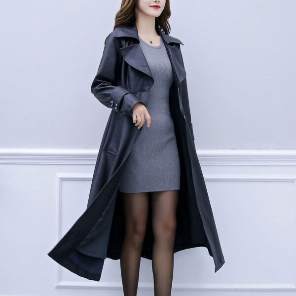 Large Size Women's Leather Coat 200 Catties Fat Mm Slim Long Windbreaker - Image 4
