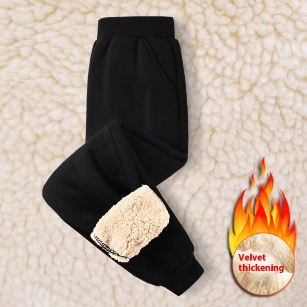 Children's Fleece-lined Thick Lambskin Pure Color Warm Keeping Sweatpants - Image 6
