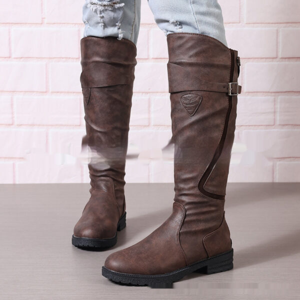 Flat Bottom Plus Size Women's Leather Boots - Image 5