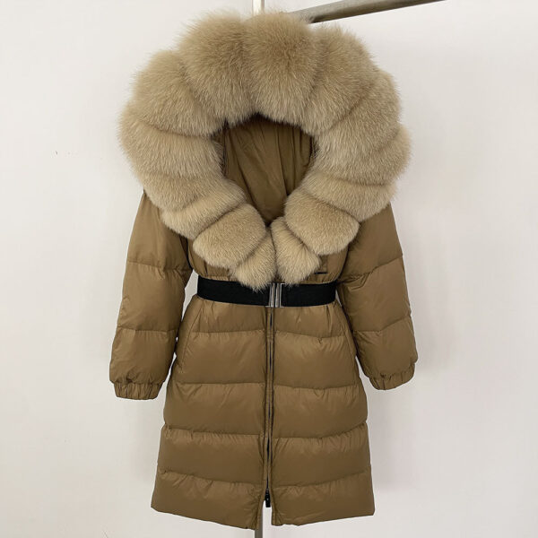 Women's Long Cinched Hoodie Real Fox Fur Collar Coat - Image 5