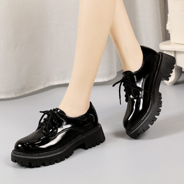 Women's Black Leather Shoes Retro - Image 8