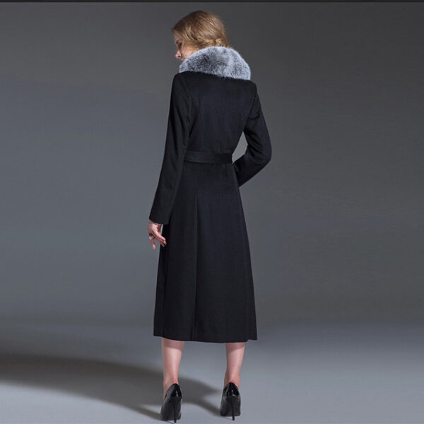 Real Fox Fur Collar Wool Overcoat Super Long Waist - Image 2
