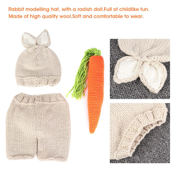 Three piece Infant Photography Props Rabbit Suit for Newborn Baby Photo Clothes - Image 10