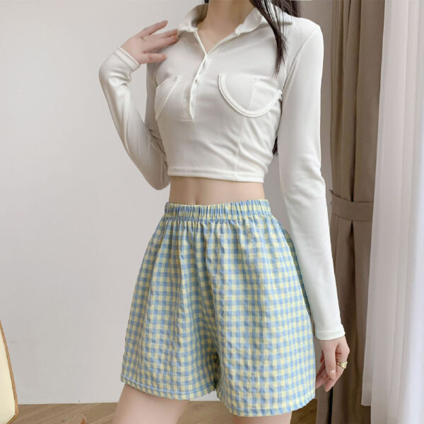 Women's Thin Cotton Silk Plaid Shorts - Image 4