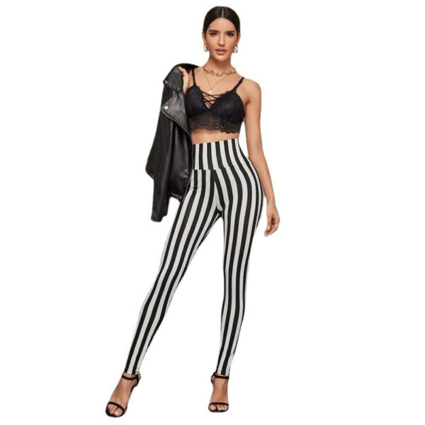 Vertical Stripes High Waist Leggings Cropped Skinny Pants - Image 10