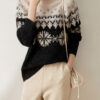 Autumn And Winter Spring New Half Turtleneck Knitted Snowflake Retro Loose Sweater - Image 3