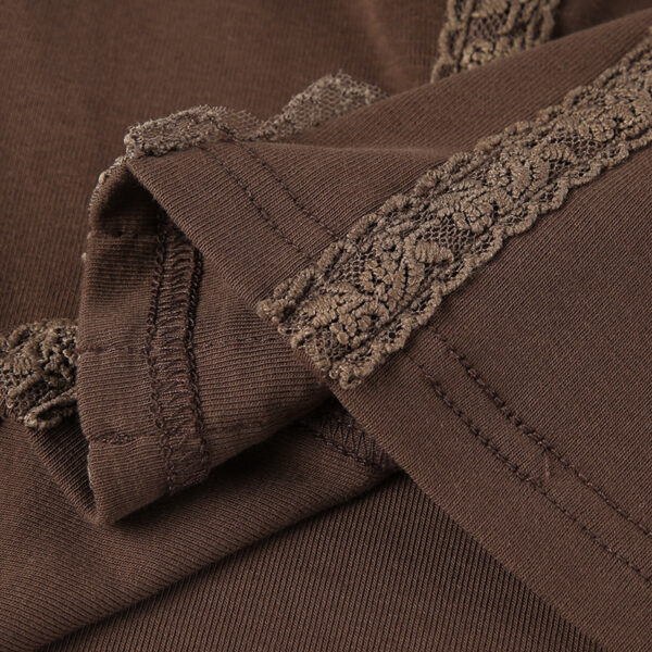 Vintage Lace Stitching Lace-up Waist-controlled Square Collar Basic All-matching Bell Sleeve Outer Wear Short Top - Image 7