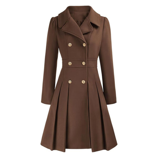Women's Windbreaker Lapel Double Breasted Pocket A- Line Pea Coat - Image 6
