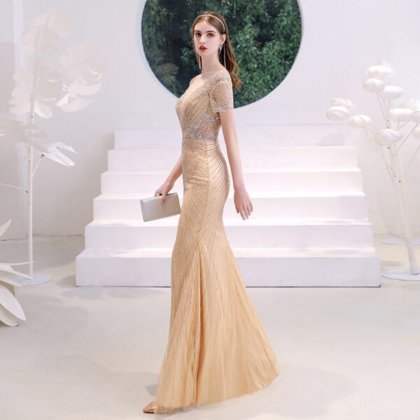 Women's High End Champagne Gold Evening Dress - Image 4