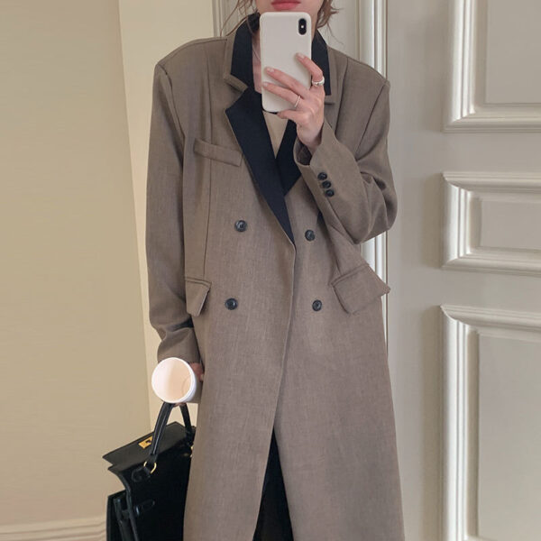 Temperament Simple Contrast Lapel Double Breasted Jacket - Image 5