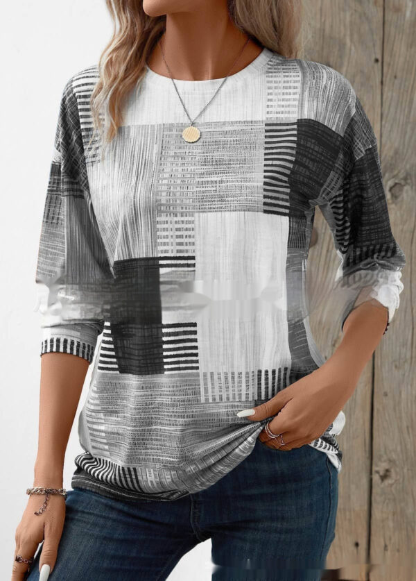 Women's Printed Round Neck Long Sleeve Top - Image 2