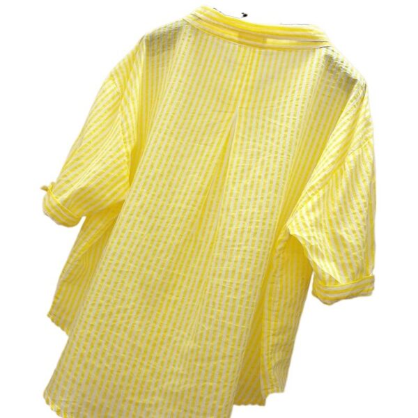 Women's Fashion Casual V-neck Half Sleeve Vertical Striped Shirt - Image 8