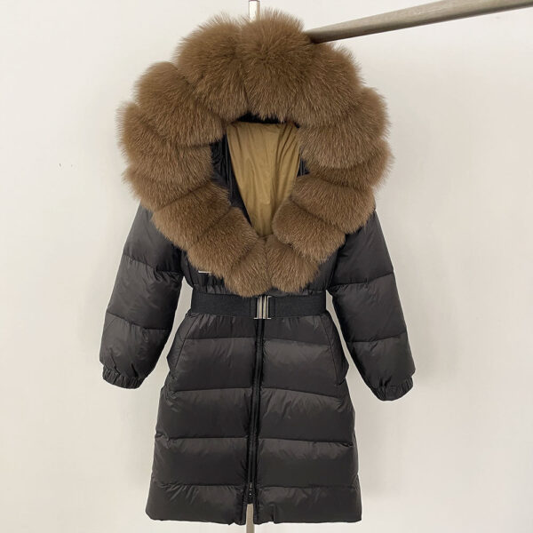 Women's Long Cinched Hoodie Real Fox Fur Collar Coat - Image 6