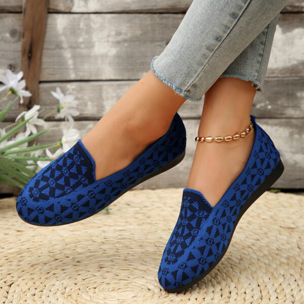 Printed Round Toe Flat Shoes Fashion Casual Hollow Breathable Knitted Shoes Loafers For Women - Image 6