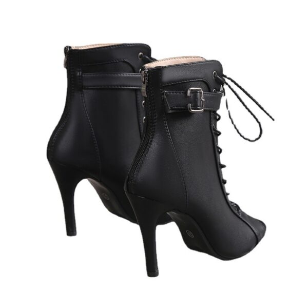 Peep Toe Strap Ring Foot Buckle Back Zipper Stiletto Heel Women's Shoes - Image 5