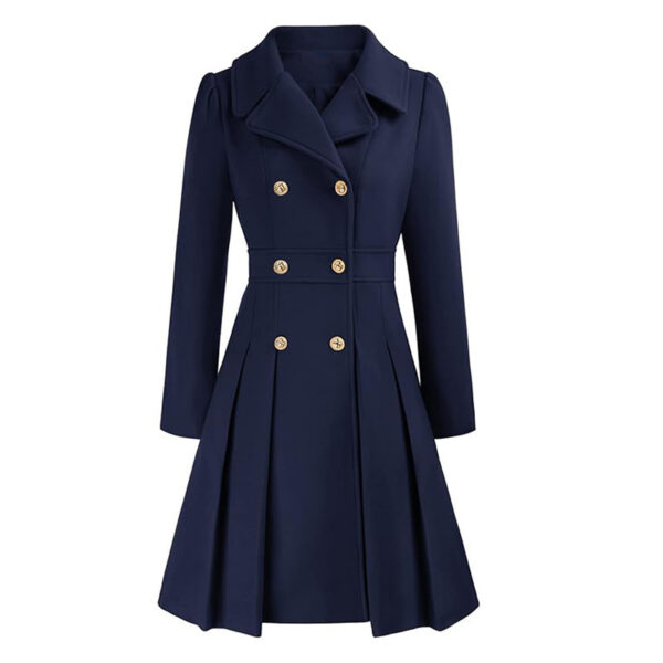 Women's Windbreaker Lapel Double Breasted Pocket A- Line Pea Coat - Image 3