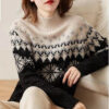 Autumn And Winter Spring New Half Turtleneck Knitted Snowflake Retro Loose Sweater - Image 4
