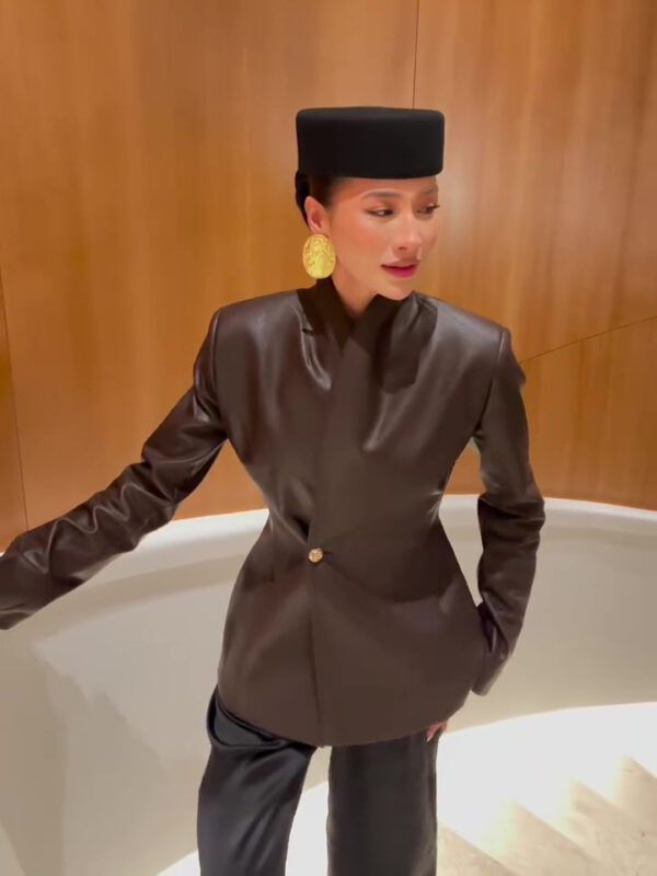Brown Leather Wrap Jacket - Image 2