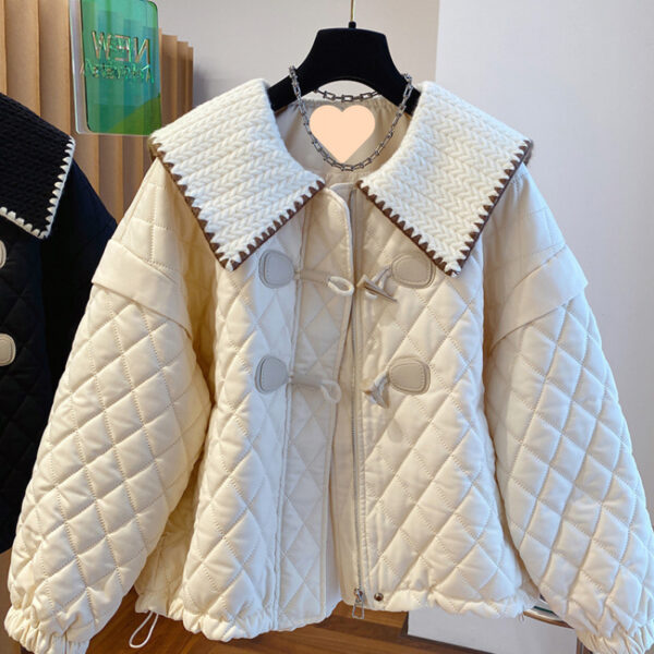 Women's High Angle Button Loose Knit Spliced Cotton Jacket - Image 8
