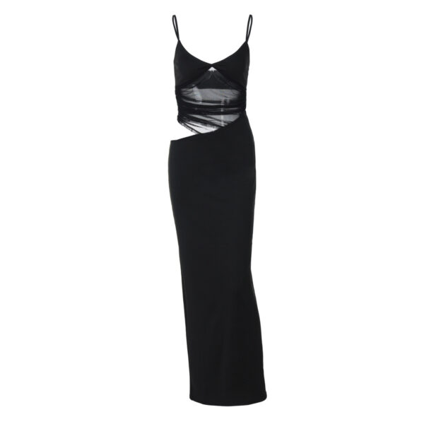 Winter New Fashion Sexy Patchwork Slit Mesh See-through Sling Dress - Image 5