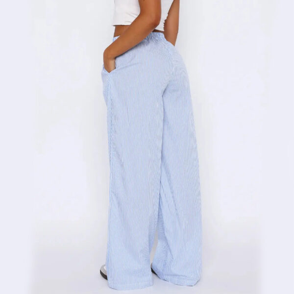 Striped Trousers With Pockets Ins Fashion Casual Wide Leg Straight Pants For Women Clothing - Image 3