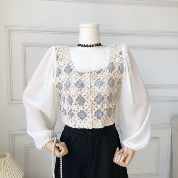 Design Chiffon Lantern Sleeve Loose Short Shirt Top - Image 5