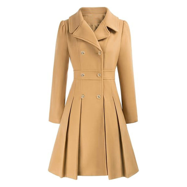 Women's Windbreaker Lapel Double Breasted Pocket A- Line Pea Coat - Image 8