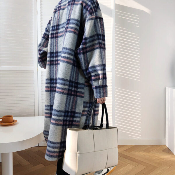 Women's Mid-length Thickened Woolen Check Coat - Image 5