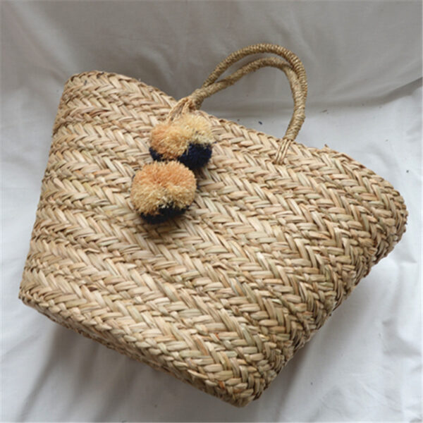 New Straw Braided Bag Hand Woven Raffia Ball Handbag For Women - Image 5